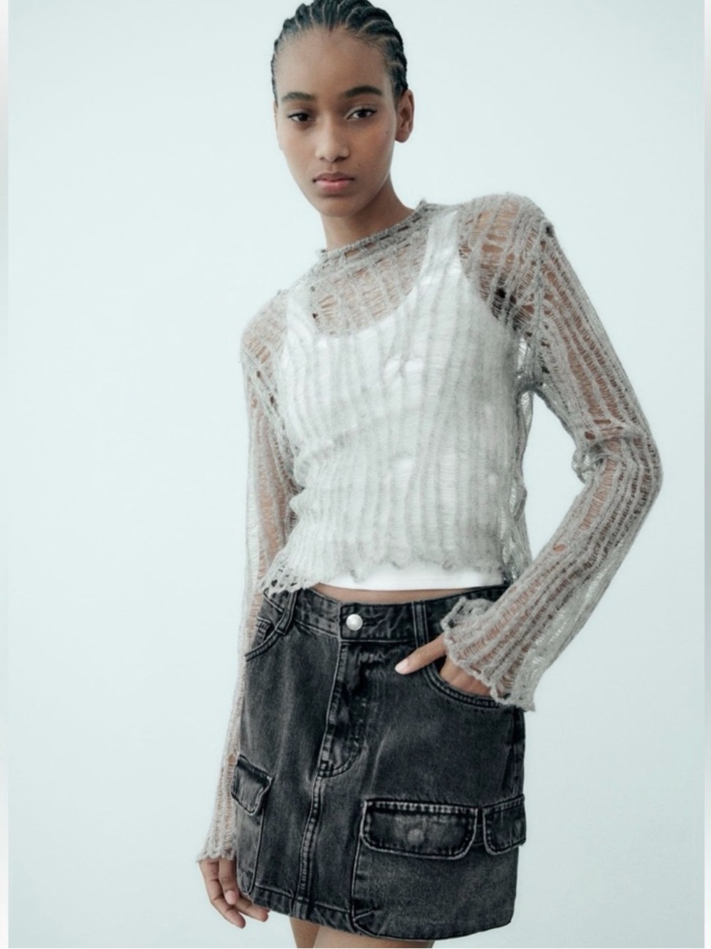 Zara Black Washed Y2K Denim Cargo Mini Skirt XS Mid Rise Utility Pocket NWT NEW